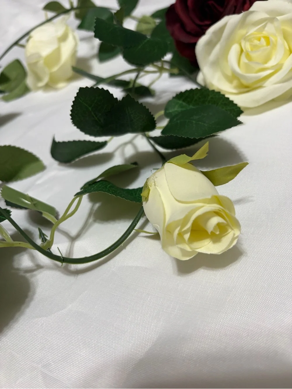 DIY 3 5ft Artificial Rose Garlands - Red, Burgundy & Cream Flowers